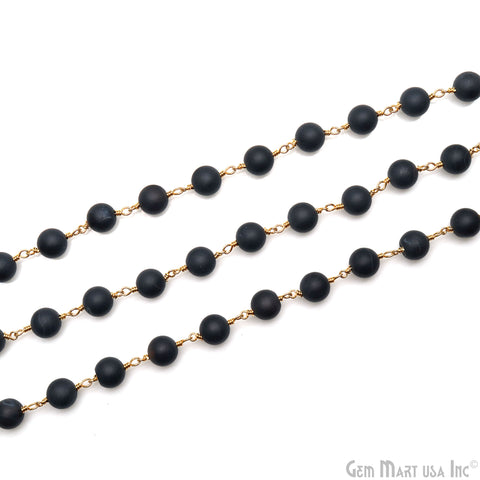 Black Jade 8-9mm Gold Plated Cabochon Beads Rosary Chain