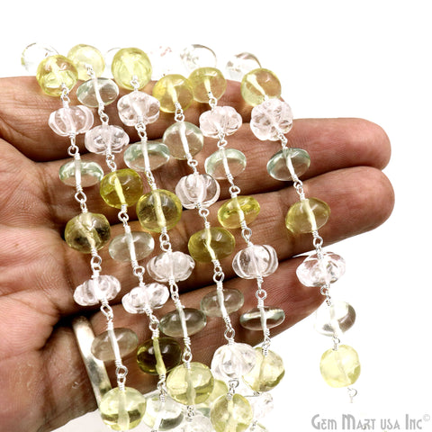 Multi Color Cabochon Beads 9-10mm Silver Wire Wrapped Rosary Chain