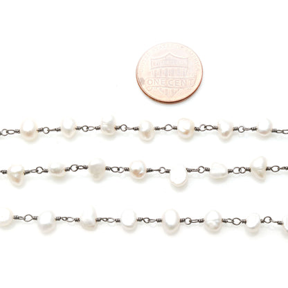 Pearl Faceted Beads 3-4mm Oxidized Wire Wrapped Rosary Chain