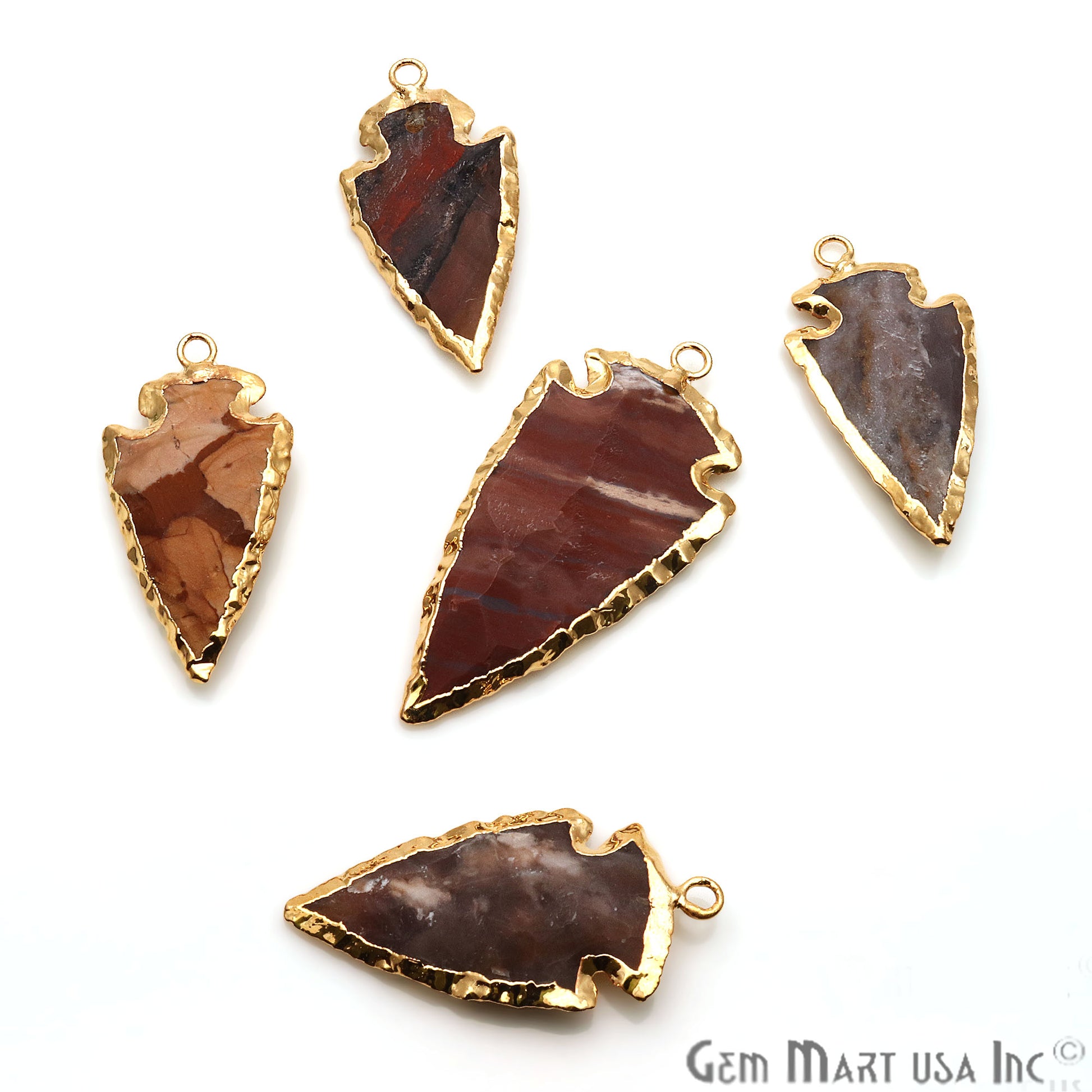 Jasper Arrowhead 43x21mm Gold Electroplated Single Bail Gemstone Connector - GemMartUSA