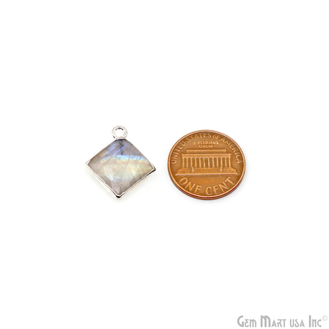 Rainbow Moonstone Square 12mm Silver Electroplated Single Bail Gemstone Connector