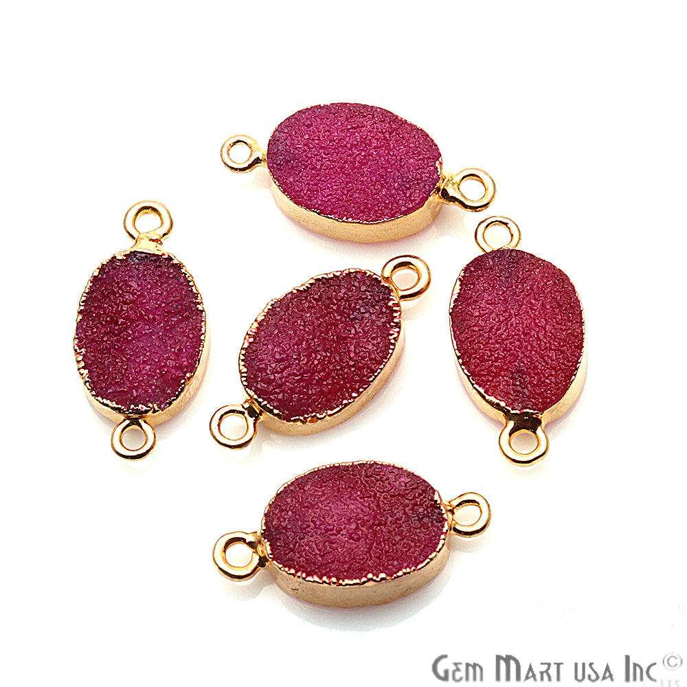 Gold Electroplated Druzy 10x14mm Oval Druzy Gemstone Connector (Pick Your Color, Bail) - GemMartUSA