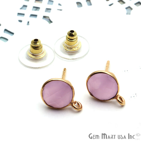 Round Faceted 12x9mm Single Bail Gold Plated Gemstone Stud Earrings (Pick Your Gemstone) - GemMartUSA