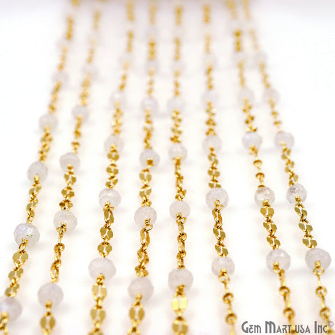 Rainbow Moonstone Beads Gold Plated Finding Rosary Chain