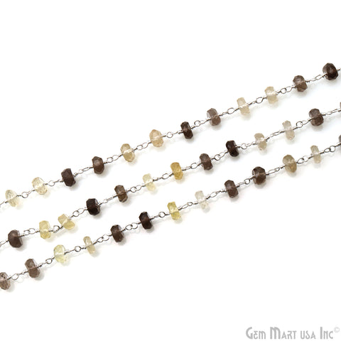 Multi Color Faceted Beads 5-6mm Silver Wire Wrapped Rosary Chain