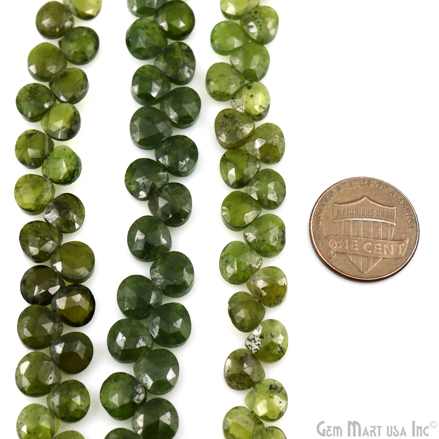 Peridot Heart Beads, 7 Inch Gemstone Strands, Drilled Strung Briolette Beads, Heart Shape, 7mm