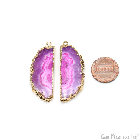 Agate Slice 16x42mm Organic Gold Electroplated Gemstone Earring Connector 1 Pair