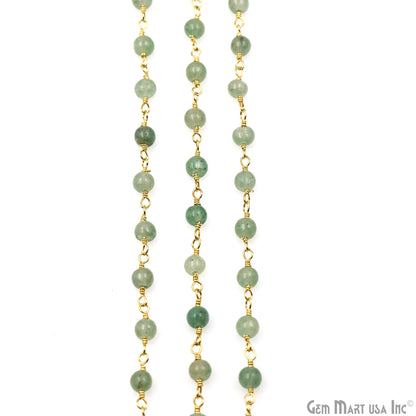 Aventurine Cabochon 3-3.5mm Gold Wire Wrapped Rosary Chain