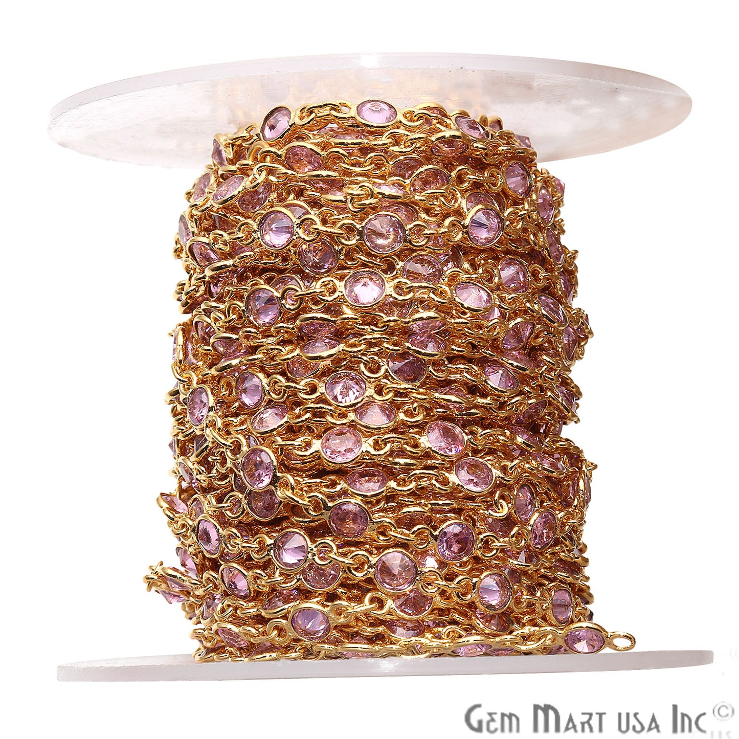 Pink Zirconia 4mm Round Gold Plated Continuous Connector Chain - GemMartUSA