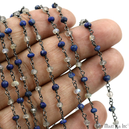 Lapis & Labradorite 3-3.5mm Oxidized Faceted Beads Wire Wrapped Rosary Chain