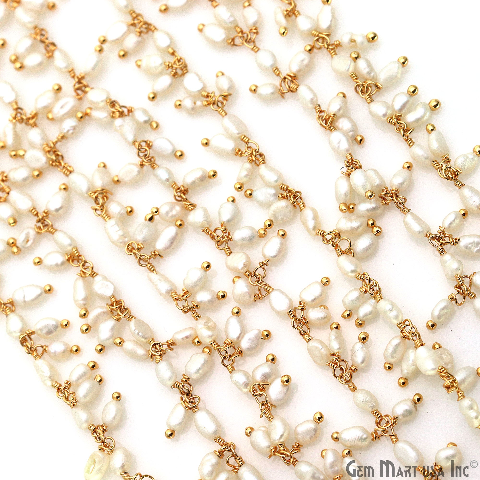 Pearl Faceted Beads Oval 4x3mm Gold Plated Wire Wrapped Cluster Rosary Chain