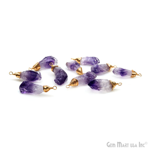 Rough Amethyst Free Form 32x8mm Gold Electroplated Connector