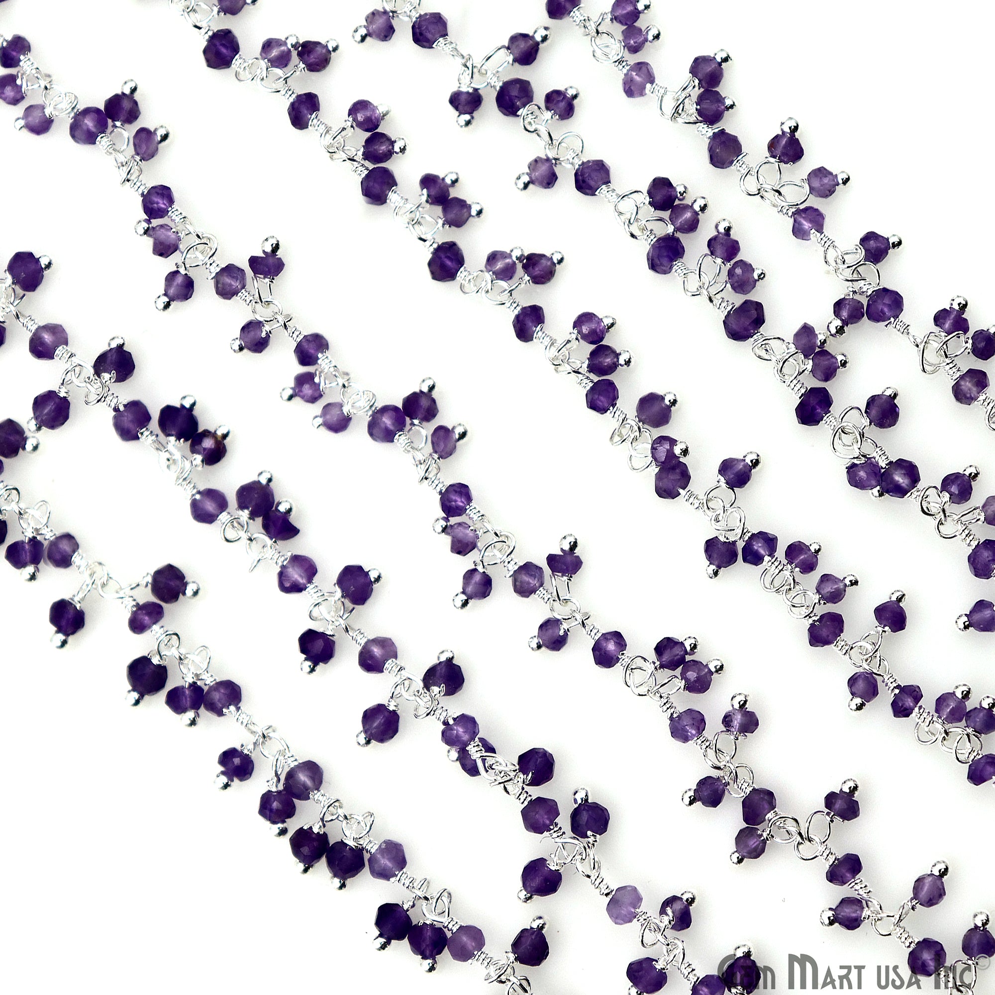 Amethyst Round Faceted Silver Plated Cluster Beads Wire Wrapped Rosary Chain
