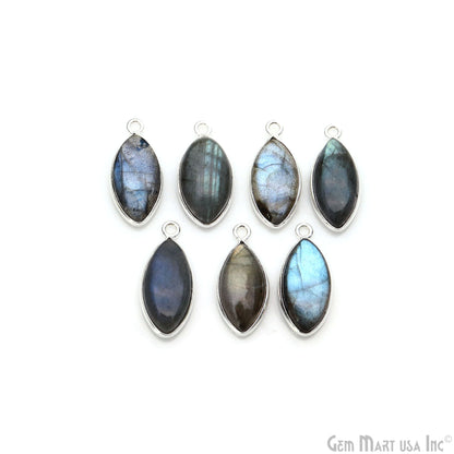 Flashy Labradorite Cabochon 8x16mm Marquise Single Bail Silver Plated Gemstone Connector