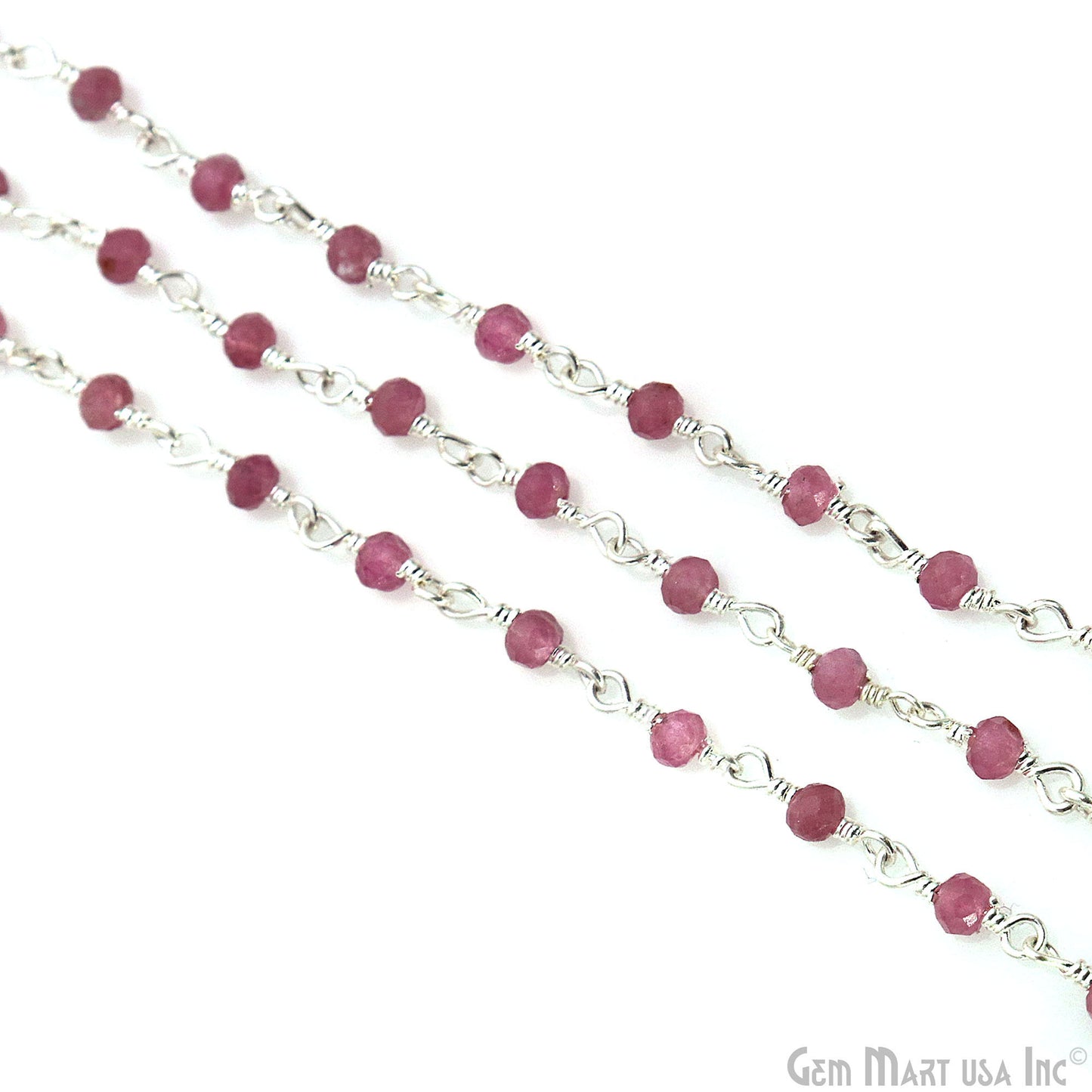 Pink Tourmaline Gemstone Silver Wire Wrapped Bead Rosary Chain