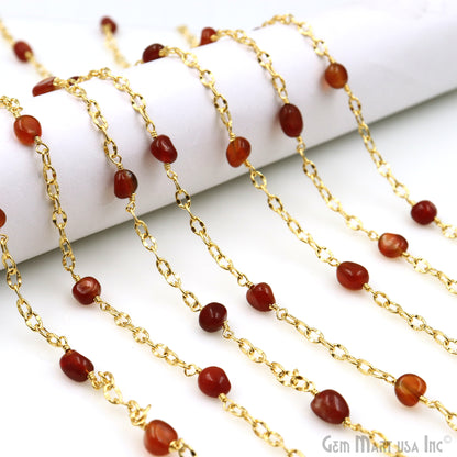 Carnelian Tumbled Beads 8x5mm Gold Plated Wire Wrapped Rosary Chain