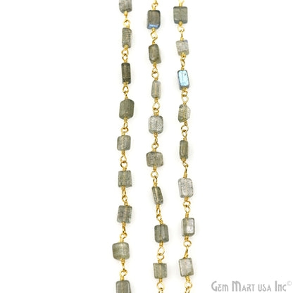 Labradorite Beads 8x5mm Gold Plated Wire Wrapped Beaded Rosary Chain