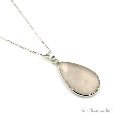 Rose Quartz Gemstone Pears 40x23mm Sterling Silver Necklace Pendant 1PC