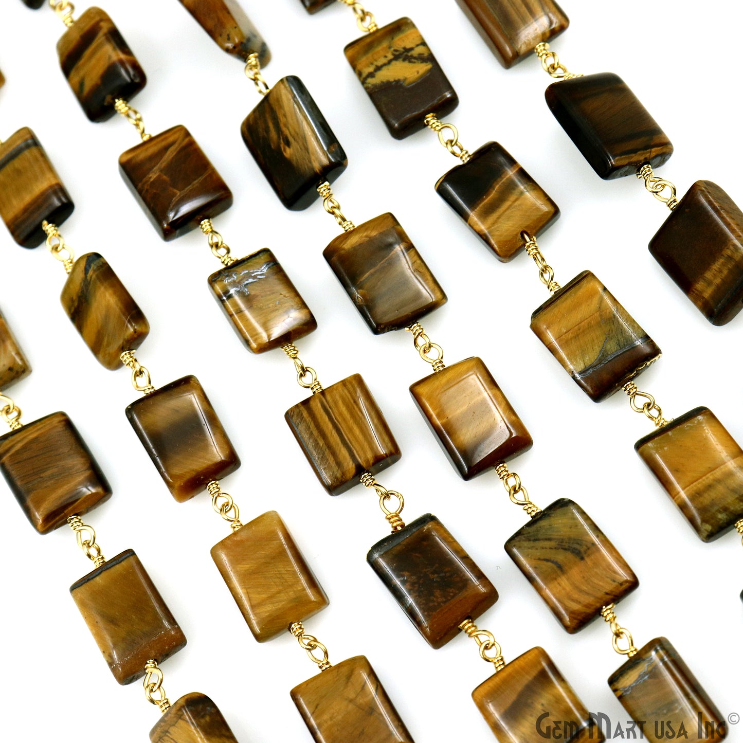 Tiger Eye 9x7mm Tumble Beads Gold Plated Rosary Chain