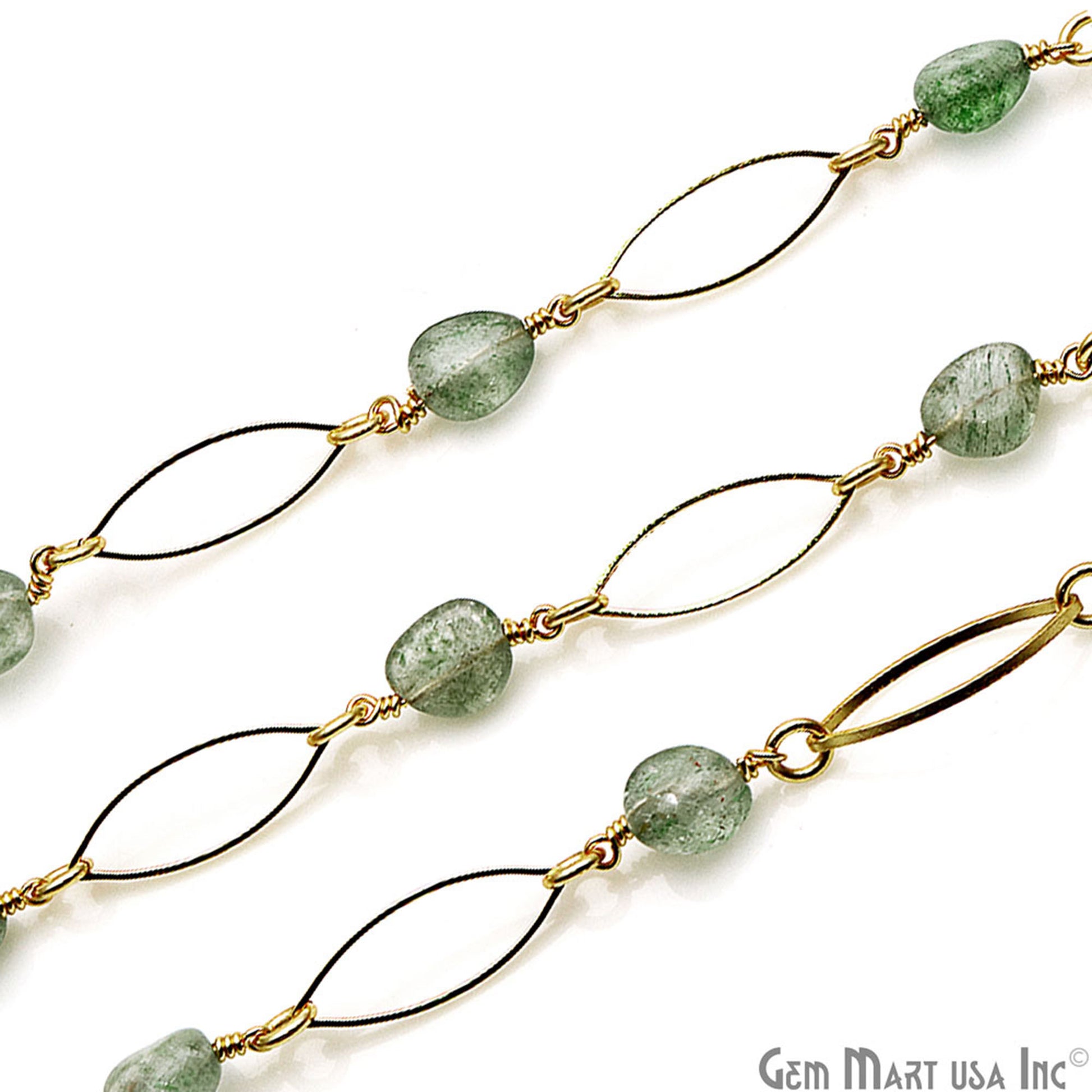 Aventurine With Gold Plated Marquise Finding Rosary Chain - GemMartUSA