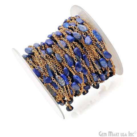 Lapis Tumble Beads 10x6mm Gold Wire Wrapped Rosary Chain
