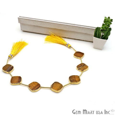 Tiger Eye Free Form 18x15mm Gold Edged Crafting Beads Gemstone Strands 9INCH - GemMartUSA
