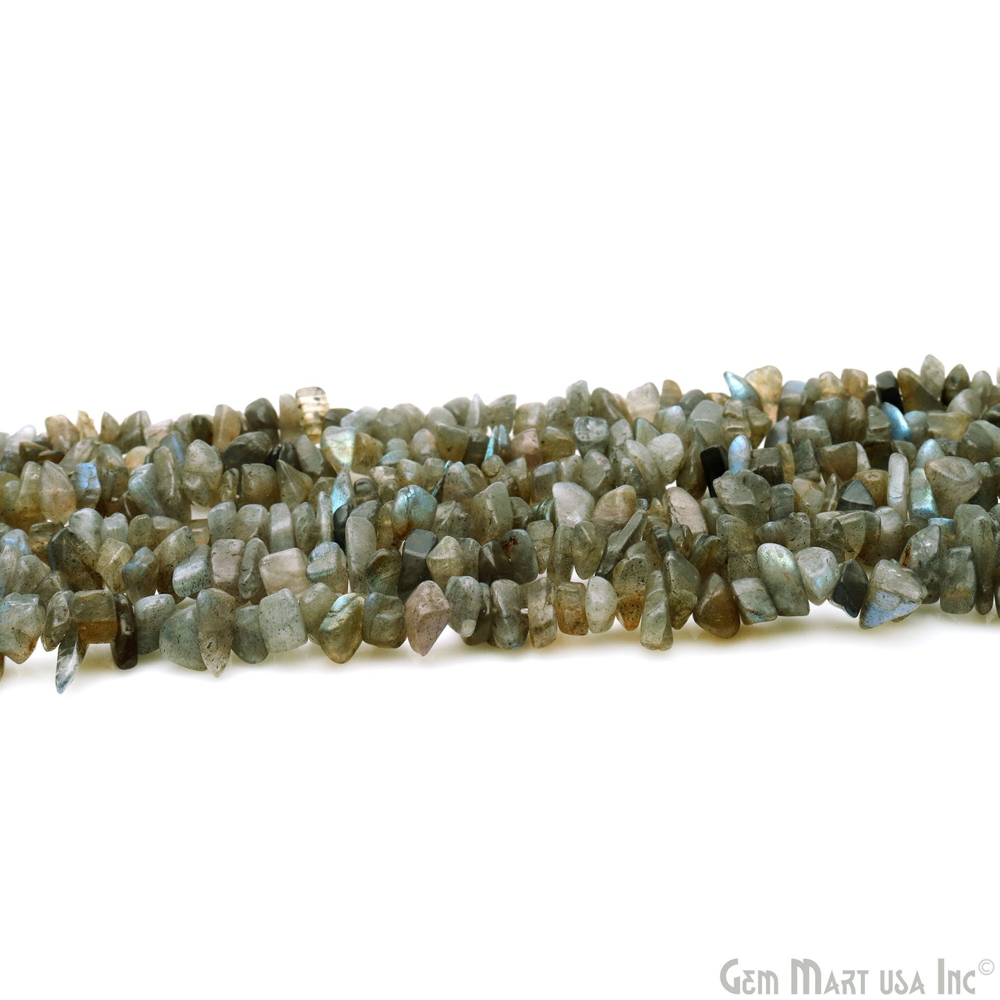 Labradorite Chip Beads, 34 Inch, Natural Chip Strands, Drilled Strung Nugget Beads, 7-10mm, Polished, GemMartUSA (CHLB-70004)