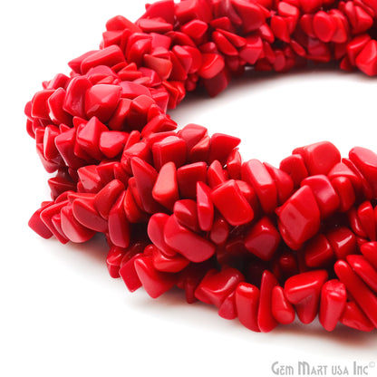 Coral Chip Beads, 34 Inch, Natural Chip Strands, Drilled Strung Nugget Beads, 7-10mm, Polished, GemMartUSA (CHCR-70004)