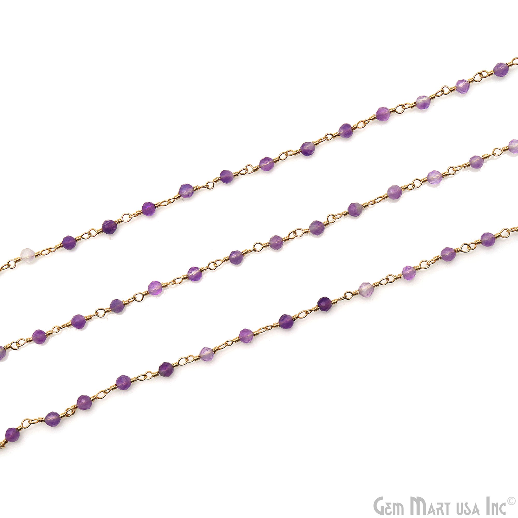 Amethyst Beaded Gold Wire Wrapped Rosary Chain (762758103087)