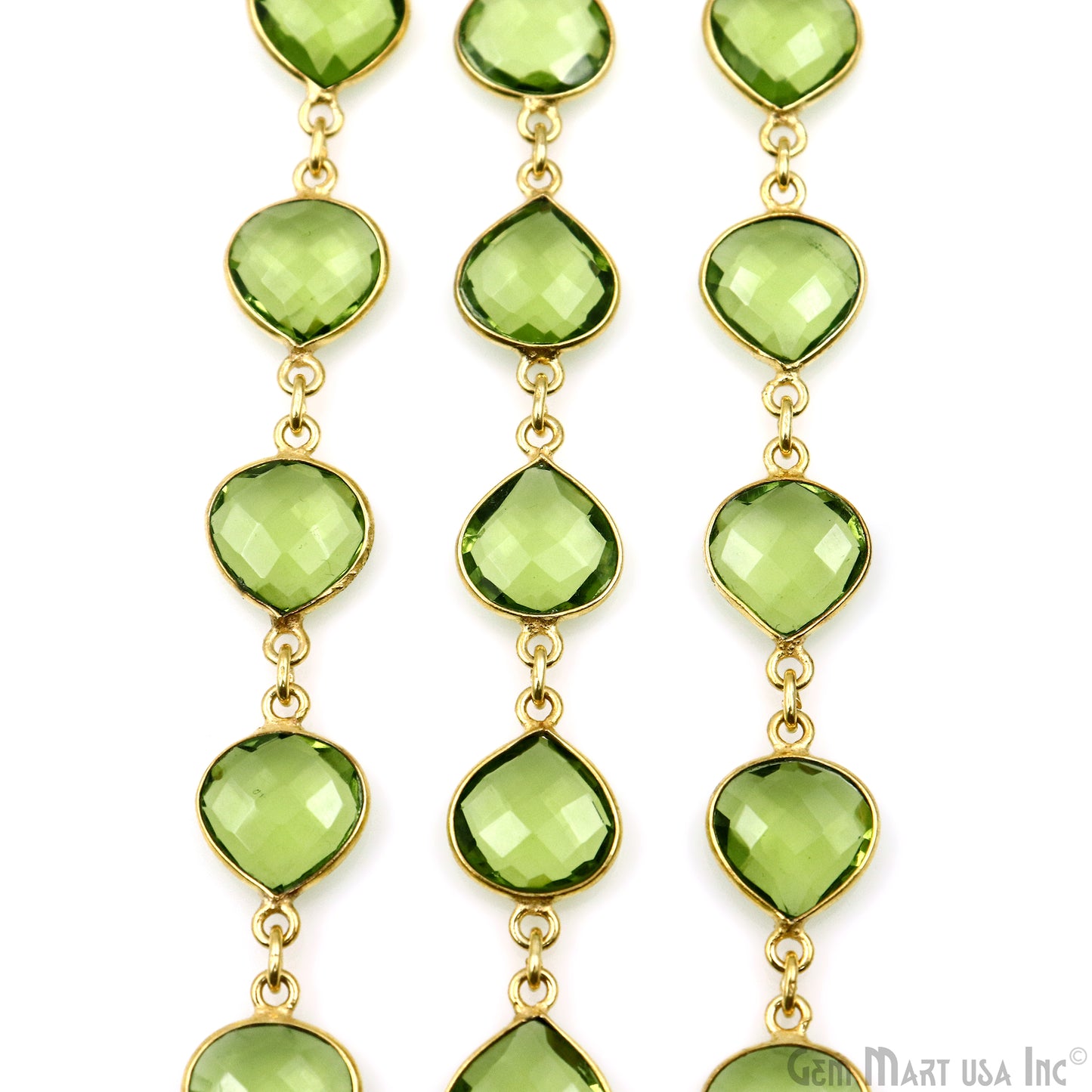 Peridot Faceted Heart 10mm Bezel Gold Plated Continuous Connector Chain