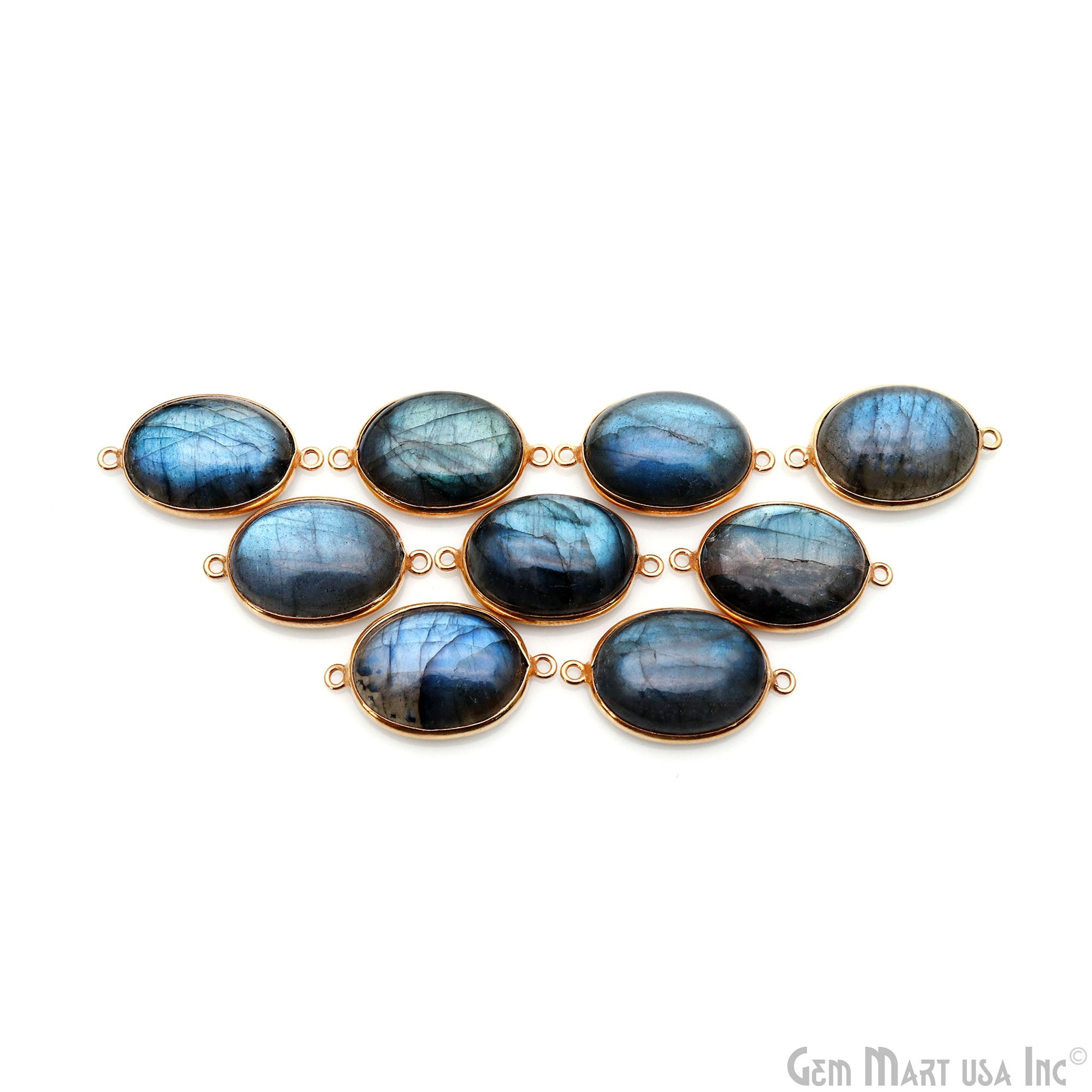 Flashy Labradorite Cabochon 15x20mm Oval Double Bail Gold Plated Gemstone Connector