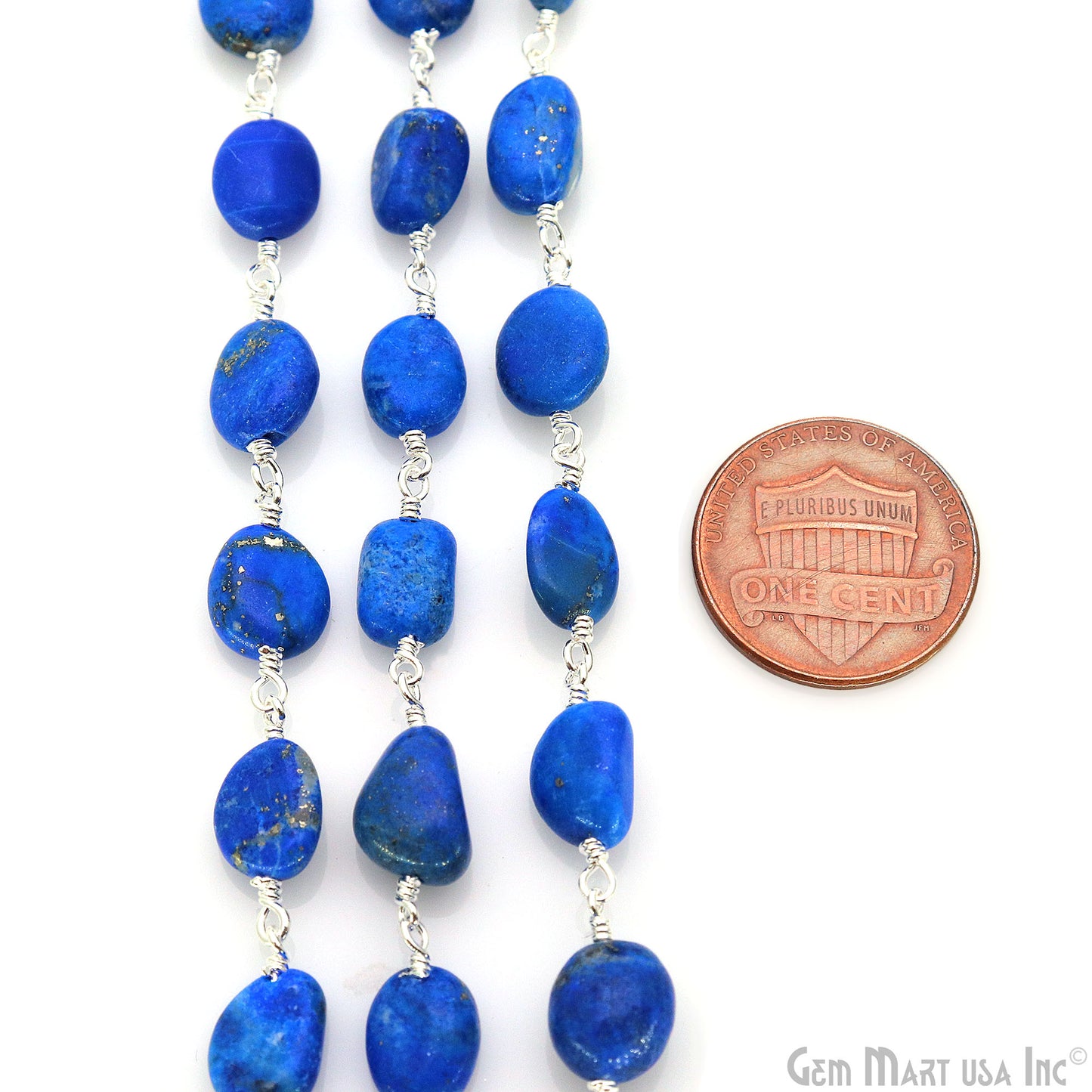 Lapis 8x5mm Tumble Beads Silver Plated Rosary Chain