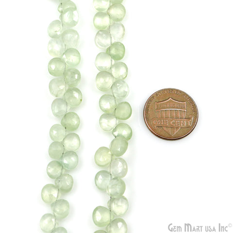 Prehnite Heart Beads, 8 Inch Gemstone Strands, Drilled Strung Briolette Beads, Heart Shape, 7mm