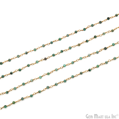 Emerald Faceted 2-2.5mm Tiny Beads Gold Plated Wire Wrapped Rosary Chain