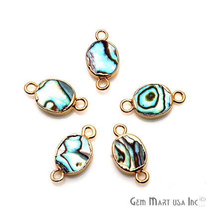 Abalone Shell Oval Gold Electroplated Double Bail 8x10mm Gemstone Connector - GemMartUSA