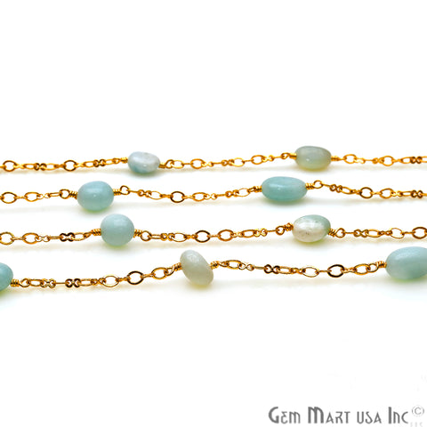 Chrysoprase 11x8mm Tumble Beads Gold Plated Rosary Chain