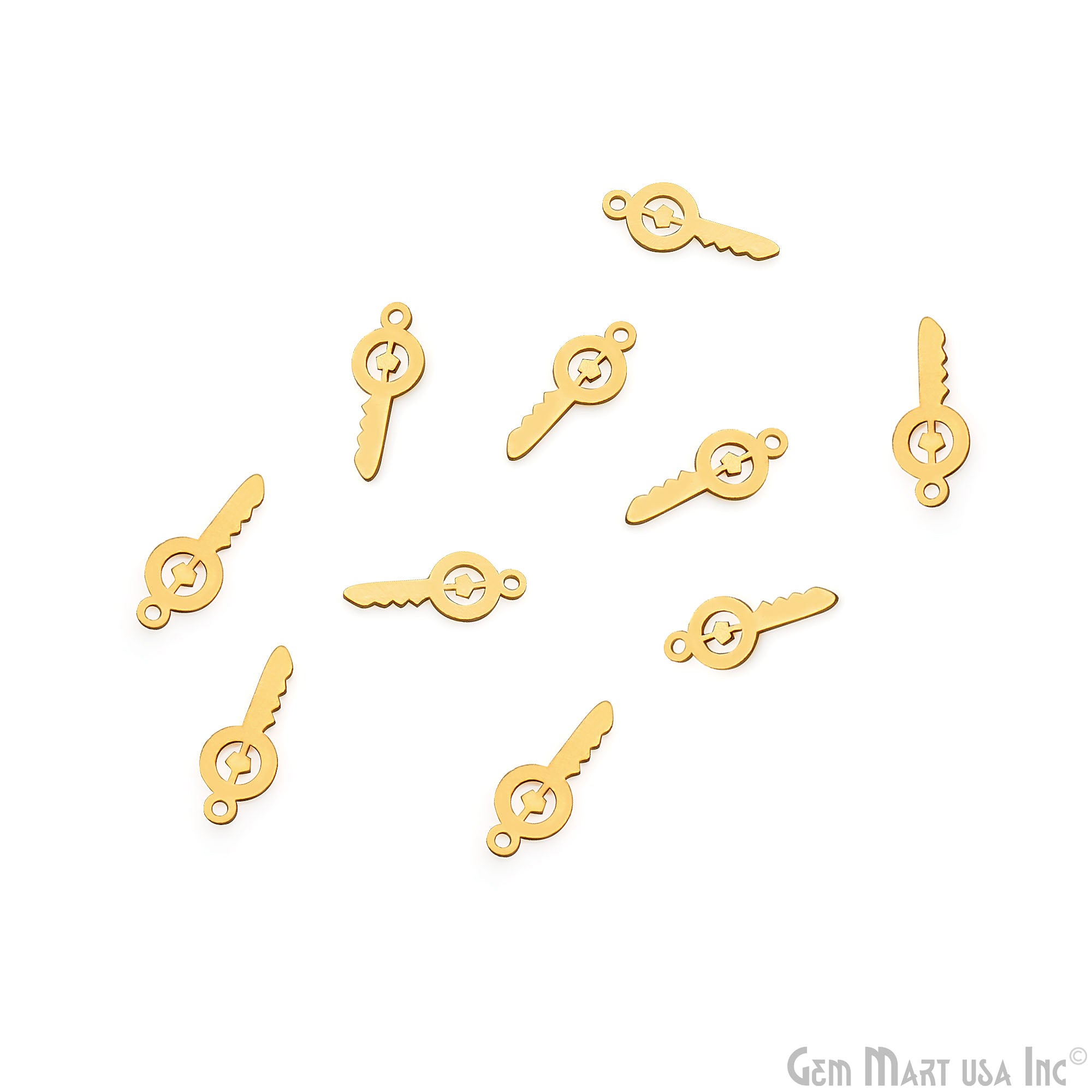 Key Shape Laser Finding Gold Plated 17.5x7mm Charm For Bracelets & Pendants