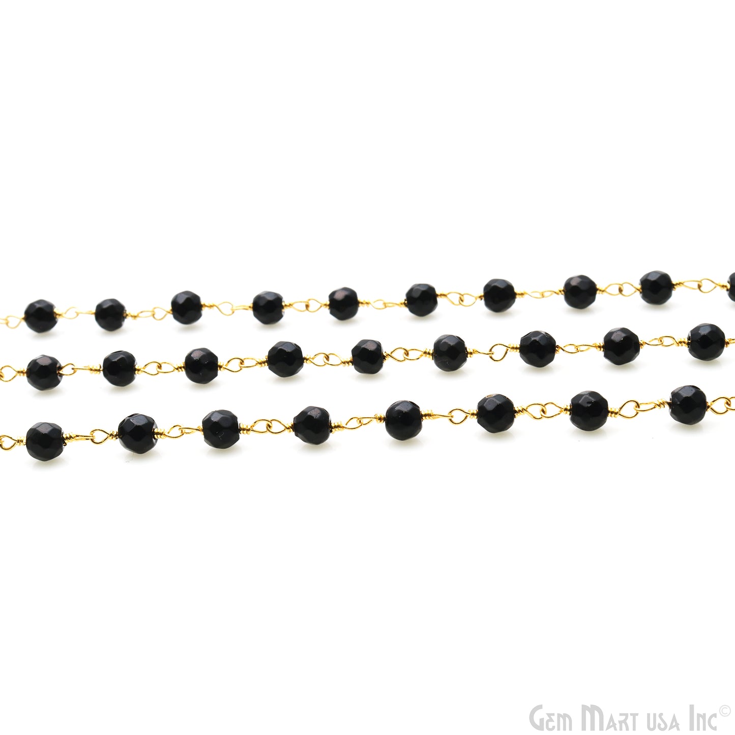 Black Spinel 4mm Round Faceted Beads Gold Plated Rosary Chain