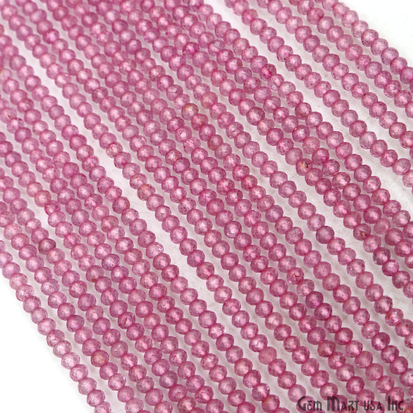 Pink Tourmaline Rondelle Beads, 12.5 Inch Gemstone Strands, Drilled Strung Nugget Beads, Faceted Round, 3-4mm