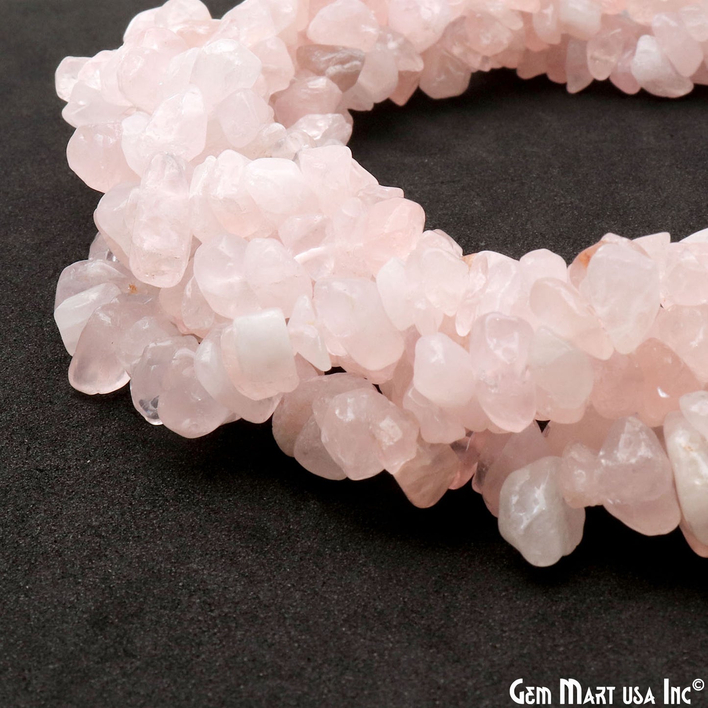 Rose Quartz Chip Beads, 34 Inch, Natural Chip Strands, Drilled Strung Nugget Beads, 7-10mm, Polished, GemMartUSA (CHRQ-70004)