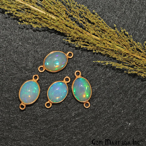 Opal Cabochon Oval 8x10mm Gold Plated Double Bail Gemstone Connector - GemMartUSA