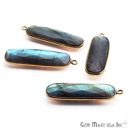 Labradorite Bar Charm 32x8mm Gold Plated Single Bail Gemstone Connector - GemMartUSA