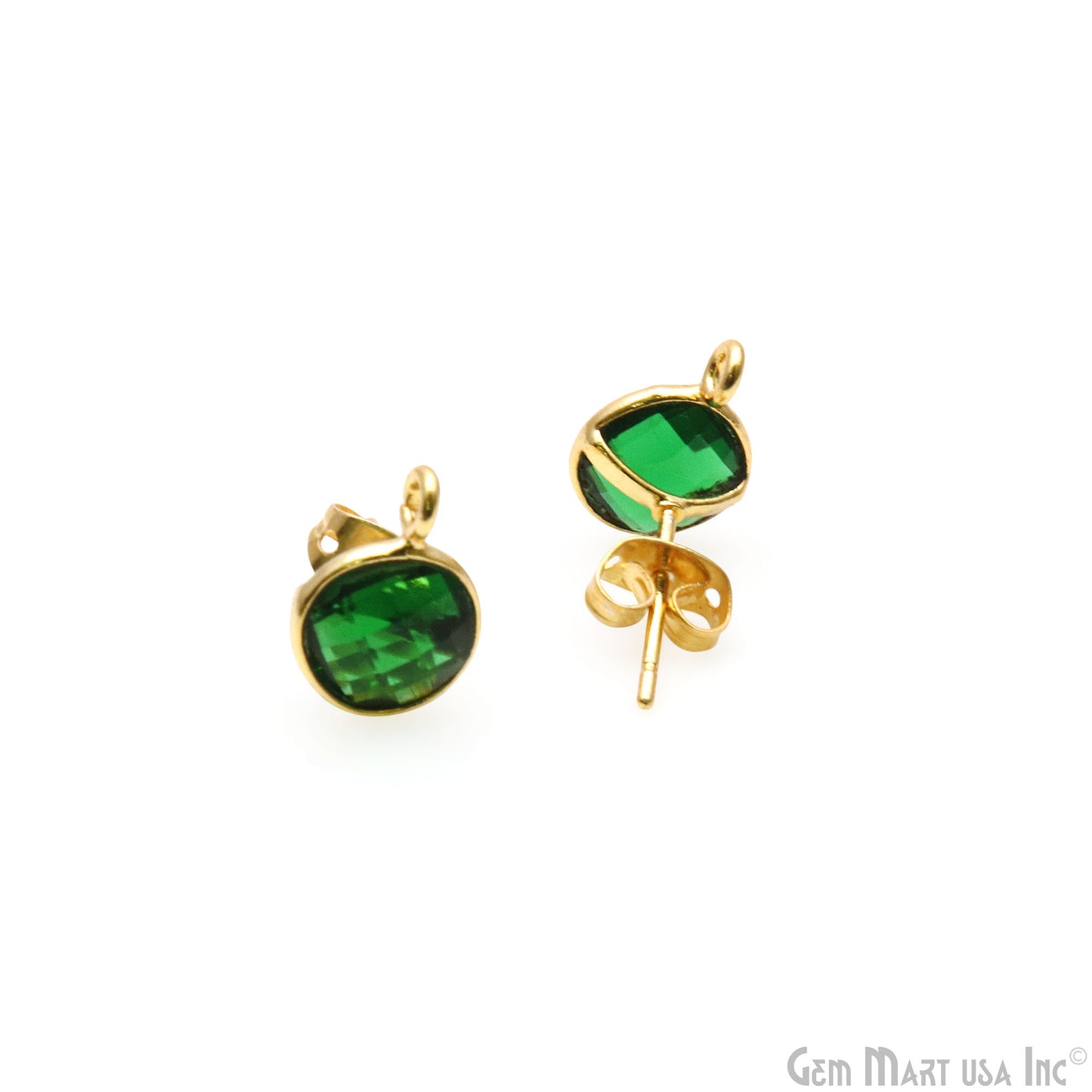 Round Faceted 12x9mm Single Bail Gold Plated Gemstone Stud Earrings