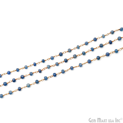 Blue Jade 3-3.5mm Gold Plated Beaded Wire Wrapped Rosary Chain