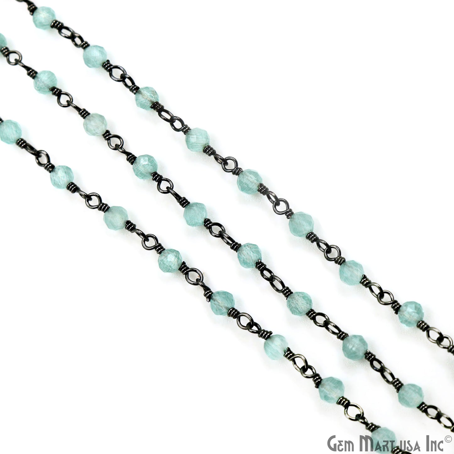 Aqua Monalisa Faceted Beads 3-3.5mm Oxidized Gemstone Rosary Chain