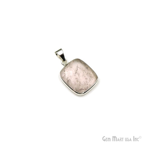 Rose Quartz Gemstone Rectangle 27x19mm Sterling Silver Necklace Pendant 1PC