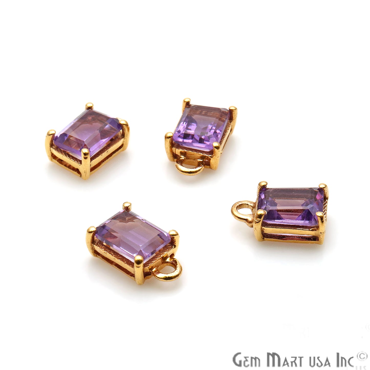 Amethyst 6x8mm Rectangle Gold Plated Prong Setting Single Bail Gemstone Connector - GemMartUSA