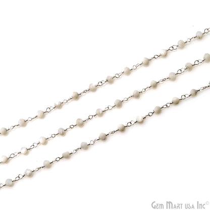 Mother Of Pearl 2.5-3mm Silver Plated Beaded Wire Wrapped Rosary Chain