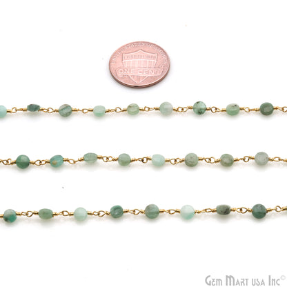 Chrysoprase Faceted 3-4mm Gold Wire Wrapped Rosary Chain