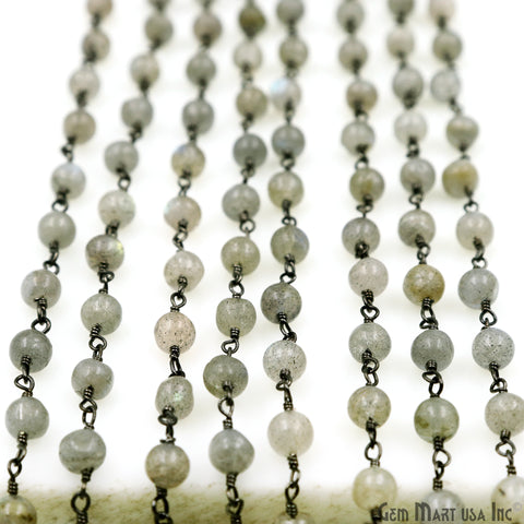 Labradorite Cabochon 4-5mm Oxidized Wire Wrapped Rosary Chain